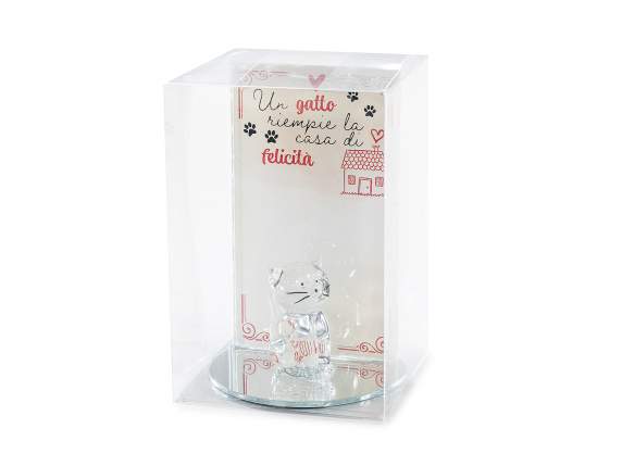 Glass plaque with dog-cat, dedication and mirror base