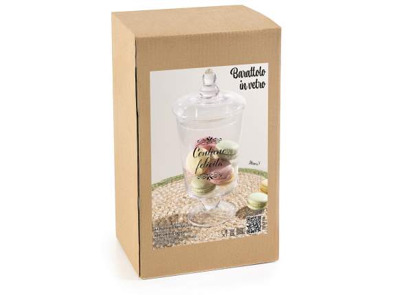 Glass food jar with lid and writing