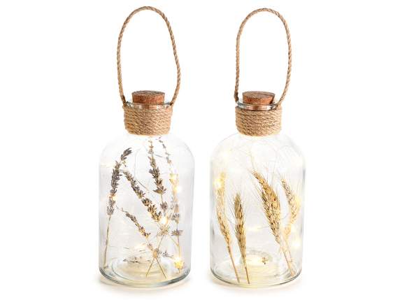 Glass jar with dried flowers and warm white LED light