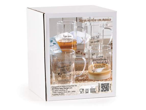 400 ml glass mug with handle and writing