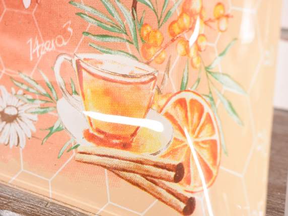 Rectangular glass plate with honey and bees decoration