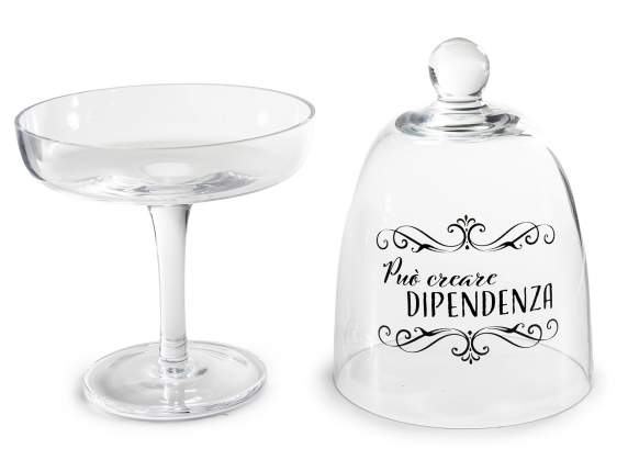 Clear food-grade glass stand with writing