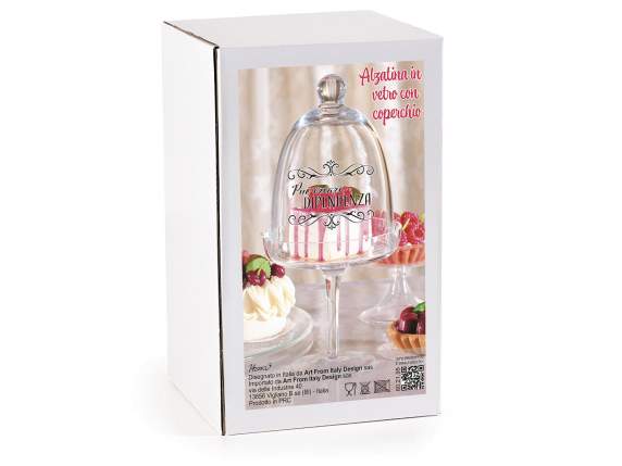 Clear food-grade glass stand with writing