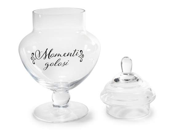 Glass food jar with lid and writing