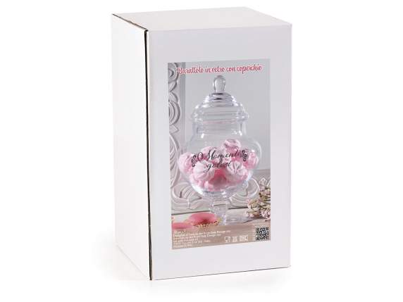 Glass food jar with lid and writing