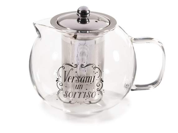 1L food-grade glass teapot with steel filter and lid