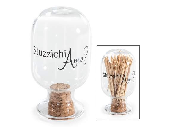Food-grade glass toothpick holder with cork stopper