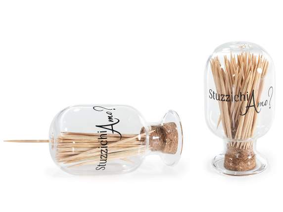 Food-grade glass toothpick holder with cork stopper