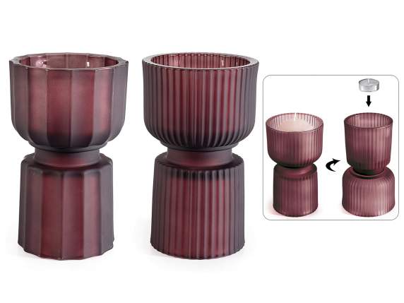 Dual use knurled satin garnet glass candle holder