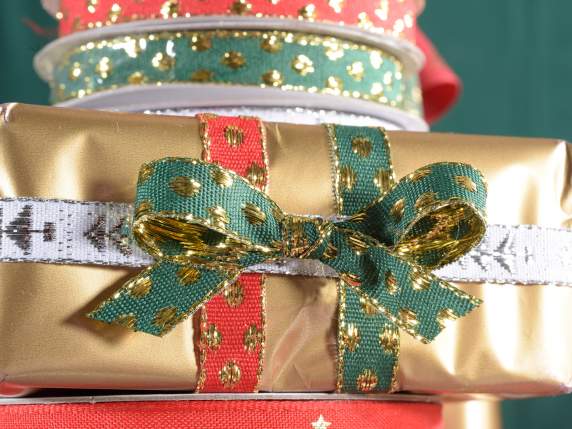 Ribbon with Christmas embroidery and embossed edge