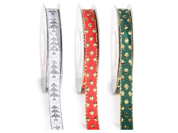 Ribbon with Christmas embroidery and embossed edge