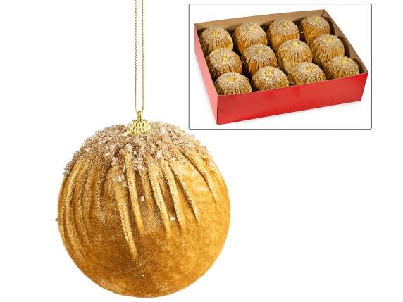Gold velvet hanging ball with glitter decorations