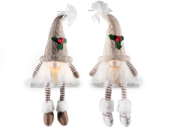 Long legged fabric gnome with LED light to stand