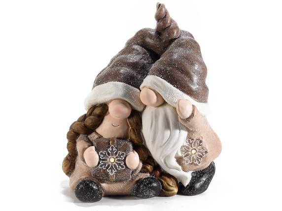 Pair of gnomes in magnesia w-snowflake w-LED light
