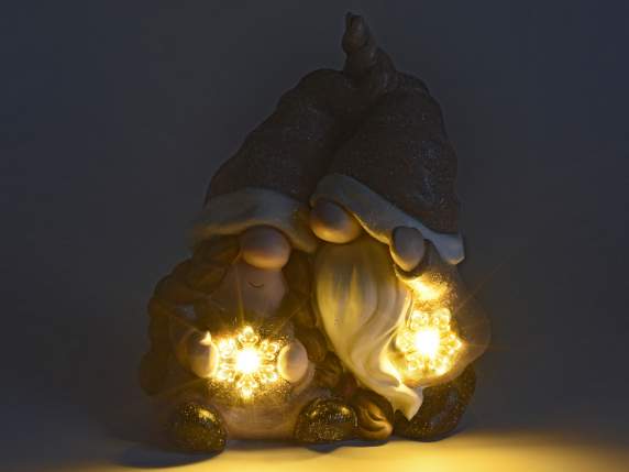 Pair of gnomes in magnesia w-snowflake w-LED light