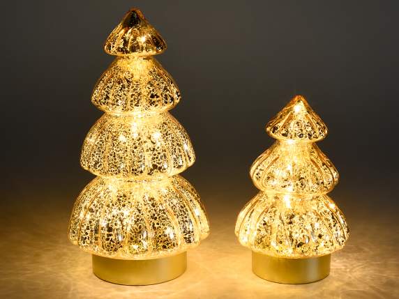 Set of 2 glass Christmas trees with LED lights