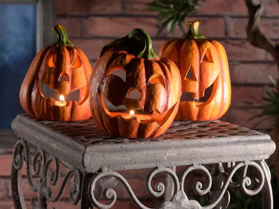 Colored terracotta tealight candle holder pumpkin