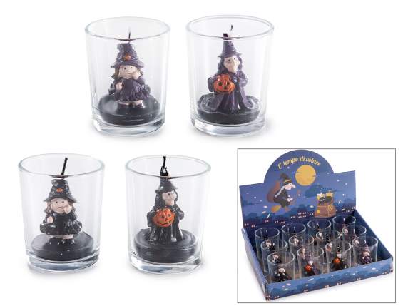 Candle in glass jar with little witch