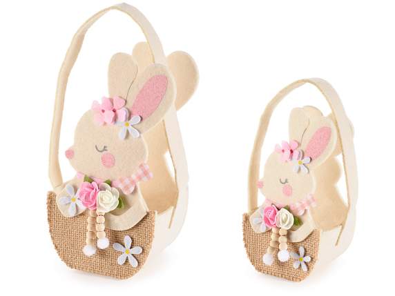 Set of 2 Bunny colored cloth handbags with applied decorat