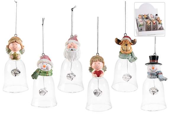 Glass bell with resin character to hang