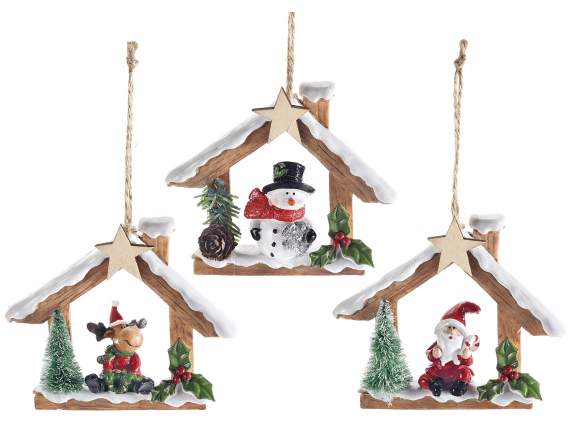Hanging resin house with Christmas character