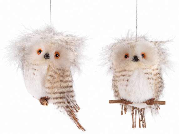 Soft eco-fur owl on a branch to hang