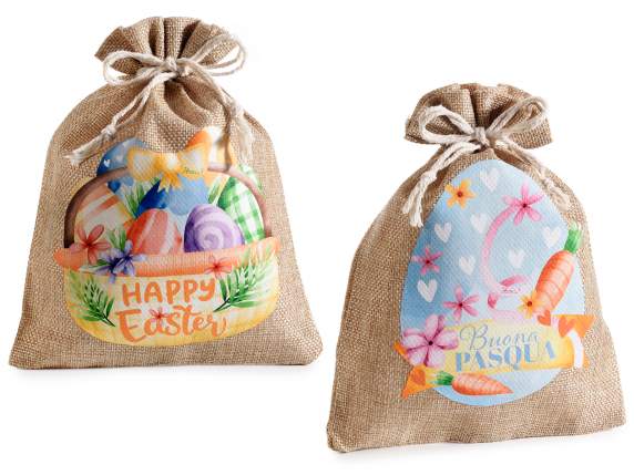 Jute bag with Easter print and closure pull