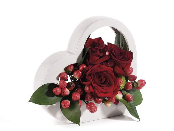 Heart-shaped vase in glossy colored ceramic