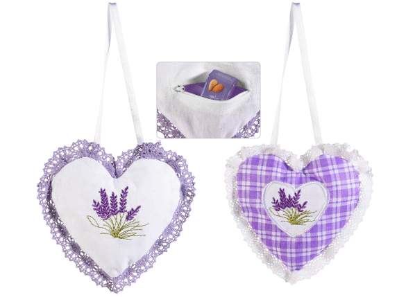 Cotton bag with lavender embroidery, lace and zip to hang