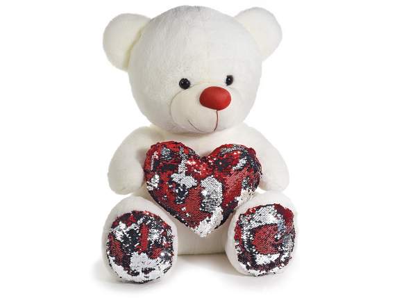 Teddy bear with heart and paws in reversible sequins