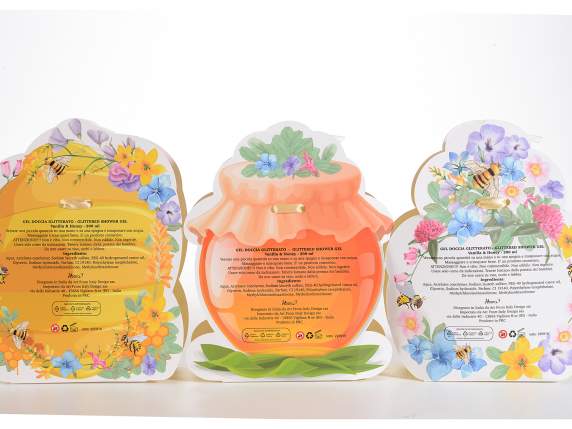 Display of 12 200ml shower gels with heart-shaped dispensers