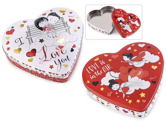 Heart-shaped metal food box with embossed decorations