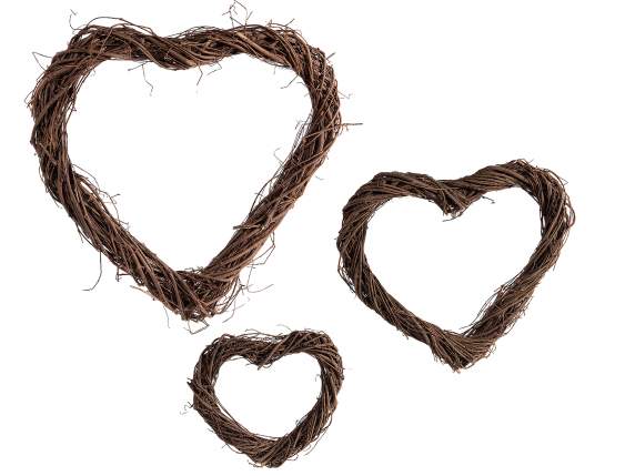 Set of 3 woven willow heart garlands to hang