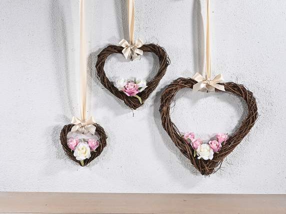 Set of 3 woven willow heart garlands to hang