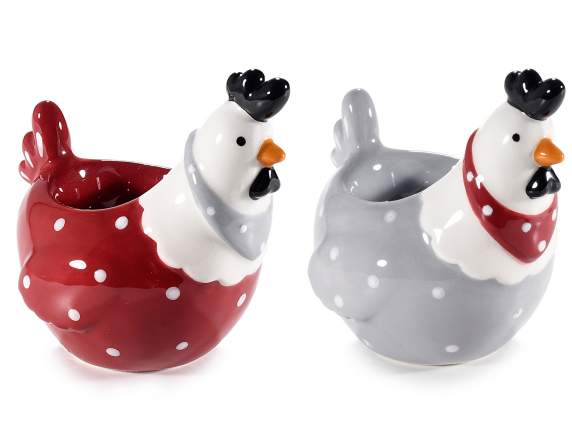 Ceramic chicken egg cup with polka dots and bandana