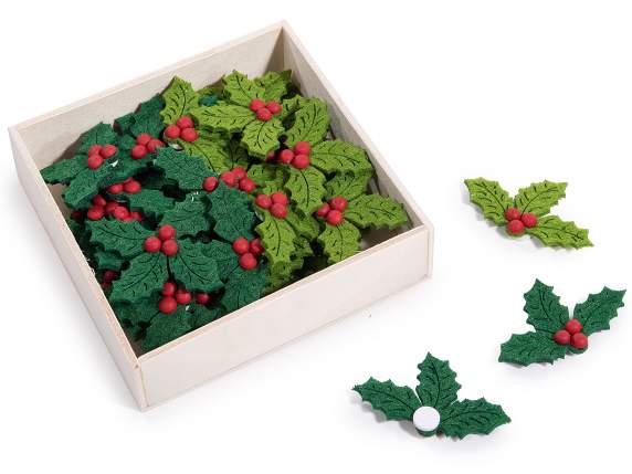 Display 36 holly decorations in cloth with double-sided tape