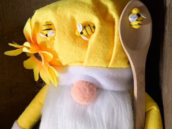 Fabric honey gnome with wooden utensil and bees