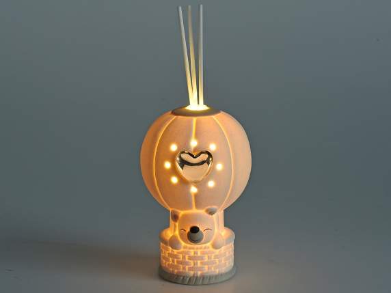 Porcelain teddy bear hot air balloon with lights, scented st
