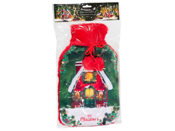 1.5 L hot water bottle with eco-fur lining and pompom