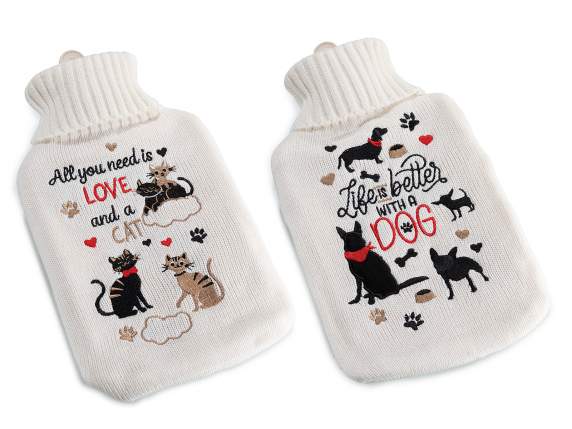 1.7 L hot water bottle covered in knitted fabric