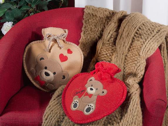 Hot water bottle 600 ml fabric covering embroidered teddy