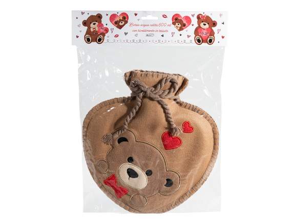 Hot water bottle 600 ml fabric covering embroidered teddy