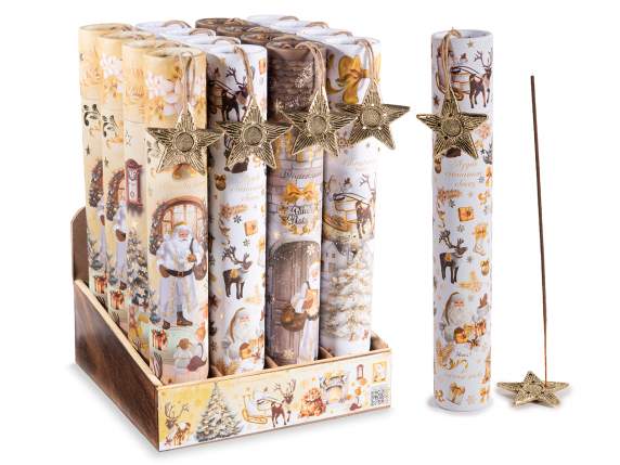 Tubular pack of 30 incense sticks with metal incense holder
