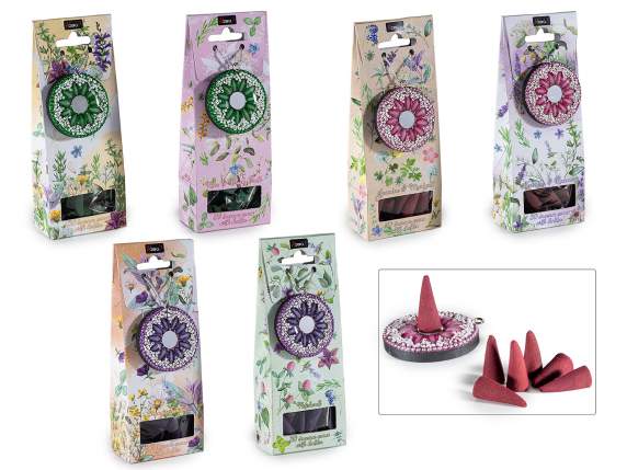 Pack of 30 incense cones with cone holder