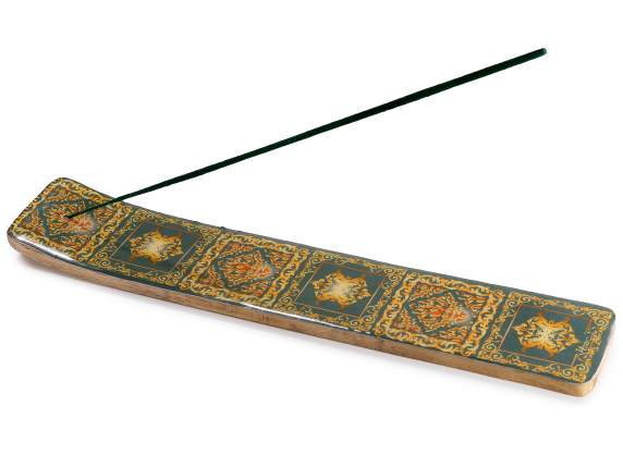 Decorated Mango Wood Boat Incense Holder