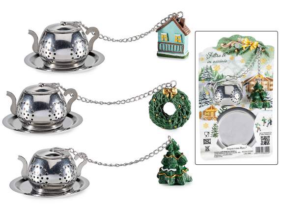 Stainless steel teapot infuser with saucer resin decoration