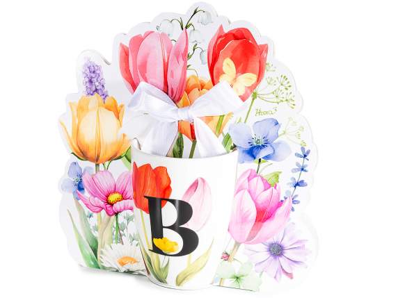 300ml porcelain mug with floral print and letter B