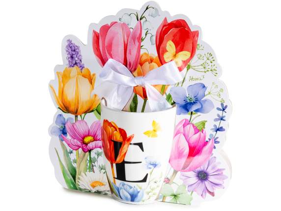 300ml porcelain mug with floral print and letter E