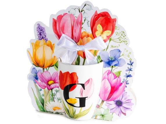 300ml porcelain mug with floral print and letter G