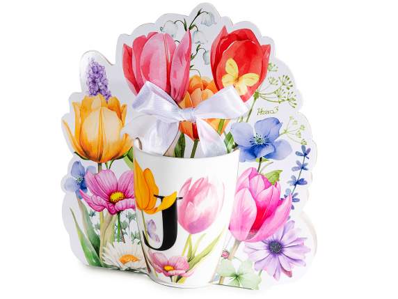 300ml porcelain mug with floral print and letter J